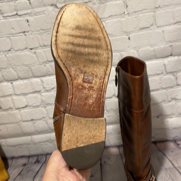 Coach British Tan Tall Boots with gold logo Sz 6B - Picture 6 of 8